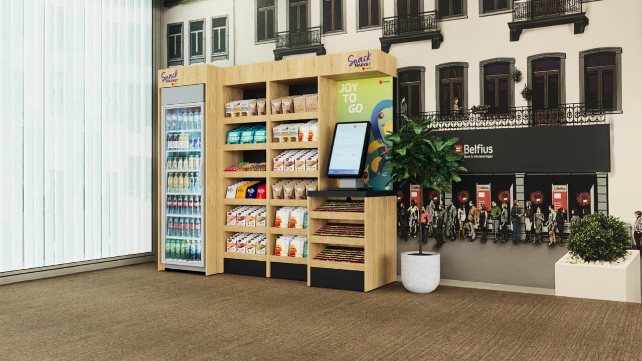 Snack Market opstelling in Belfius Bank lobby